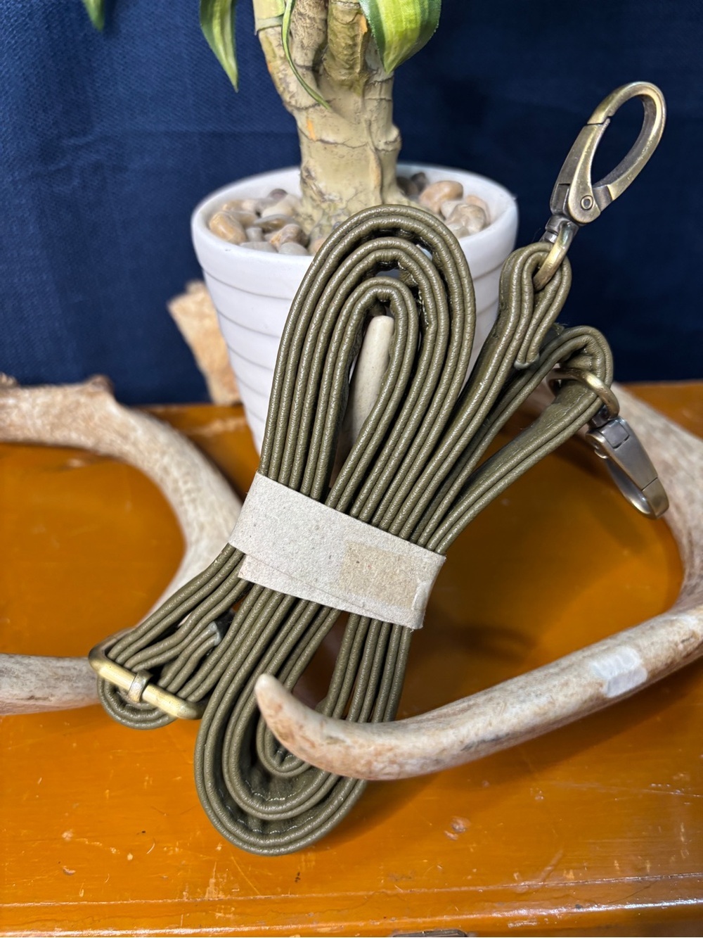 Olive Green Leather Strap with Brass Hardware